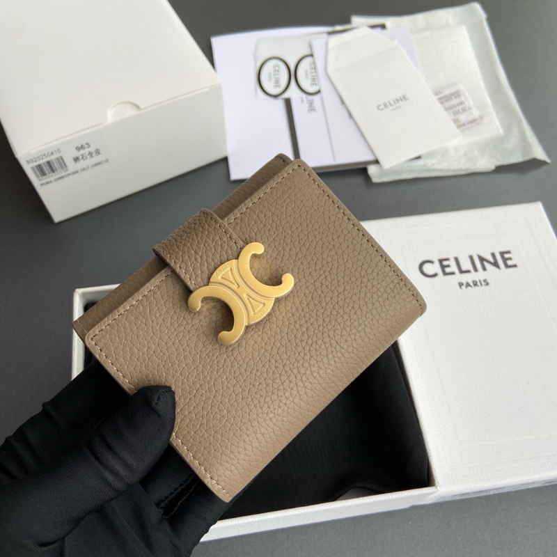 Celine Triomphe Compact Wallet-Taupe
