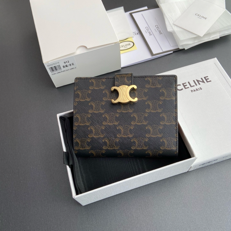 Celine Triomphe Compact Wallet-Tan/brown