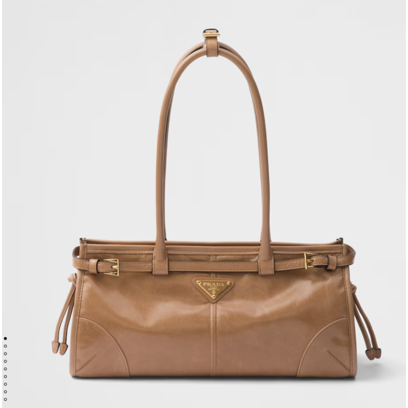 Prada SoftLux Medium Leather Tote-Cameo