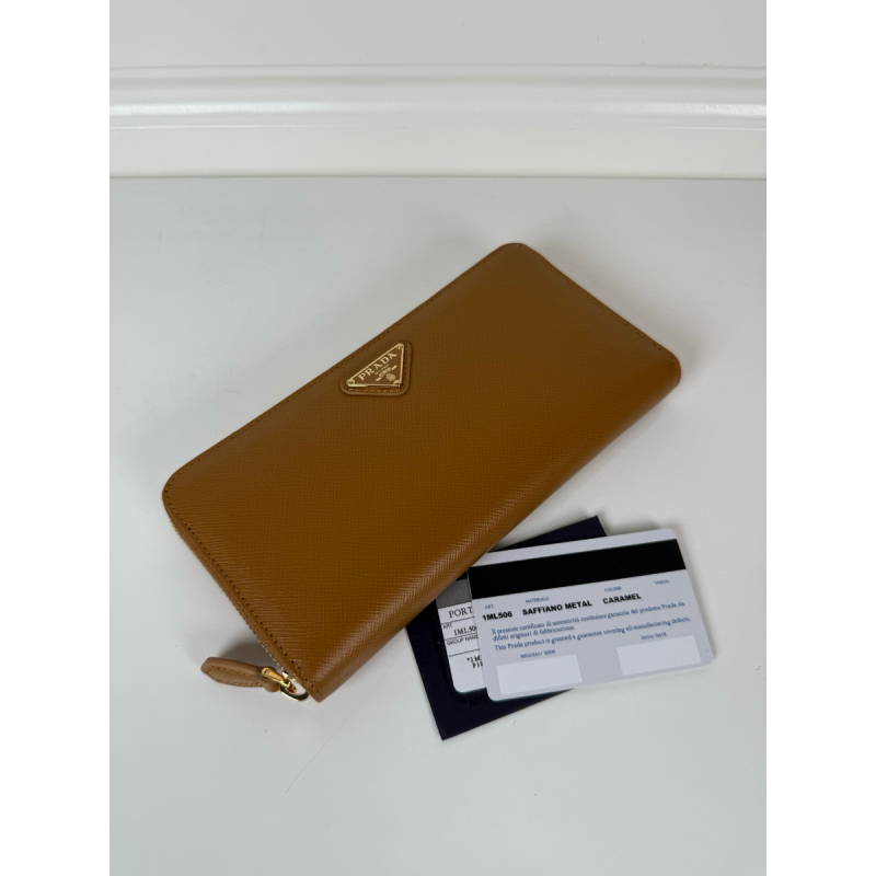 Prada Large Saffiano Leather Wallet-Caramel 
