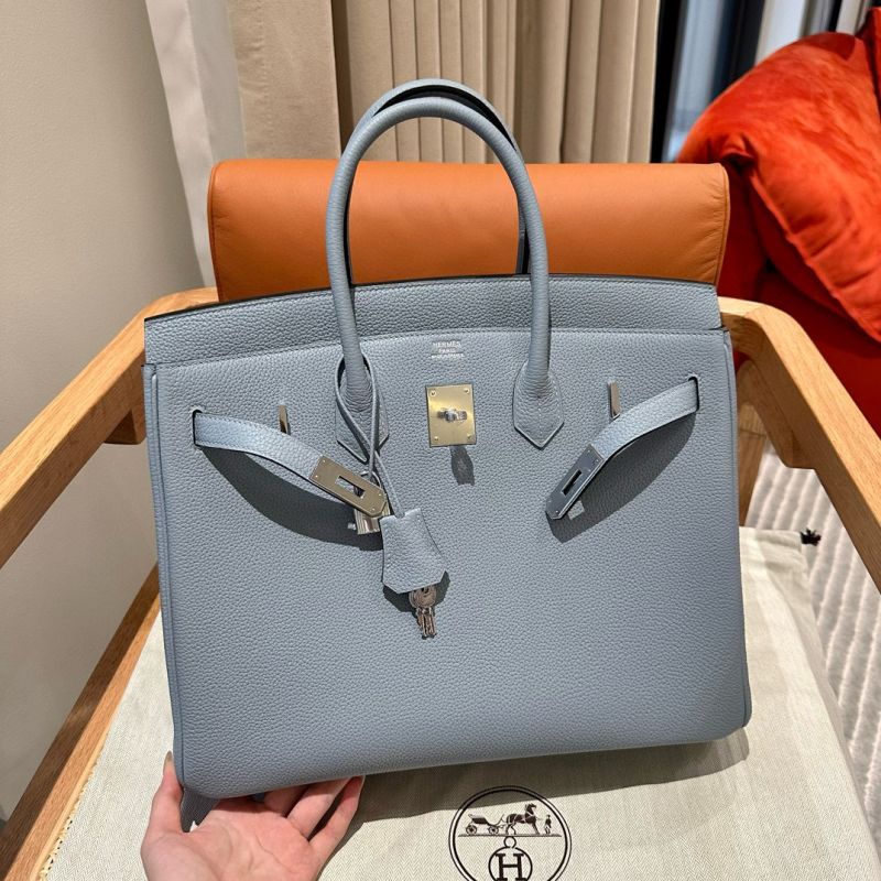 Hermes Birkin 35  in Togo leather-Linen blue