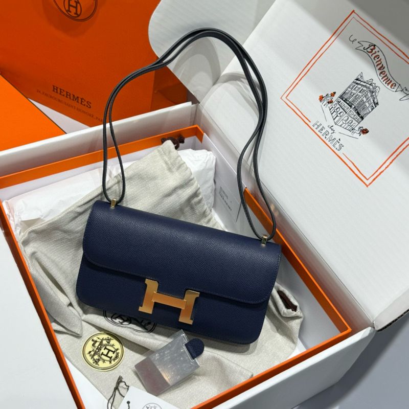 Hermes Constance Elan Shoulder Bag in Epsom Leather-Navy blue