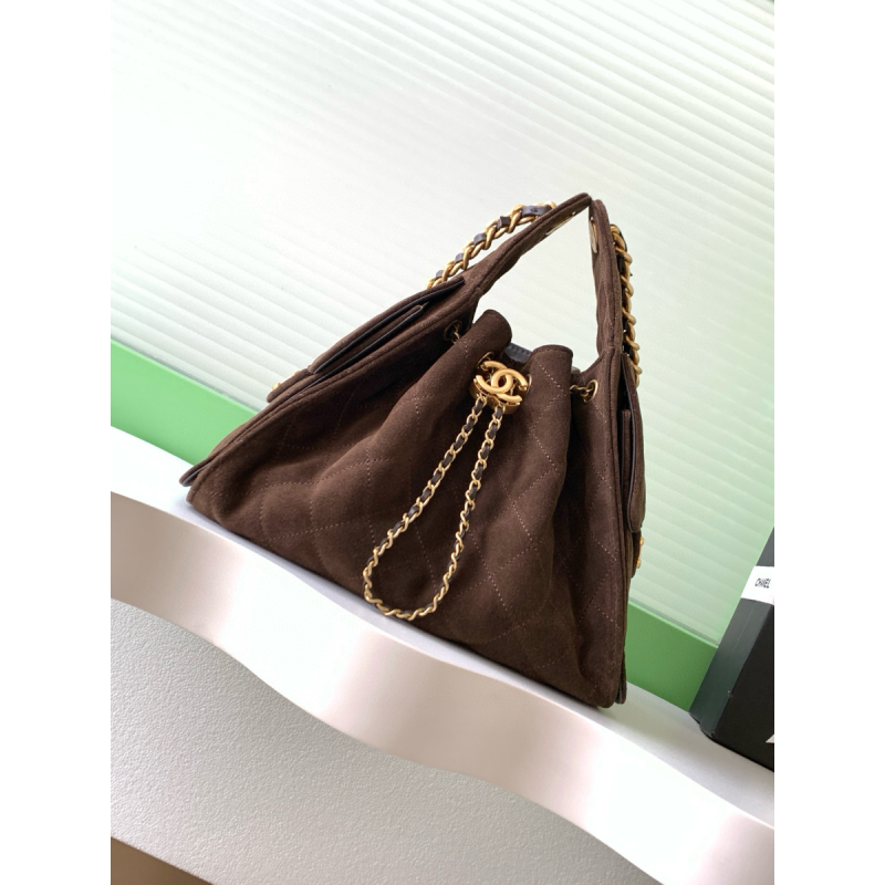 Chanel 25 Small Handbag in Suede Calfskin-Dark brown 