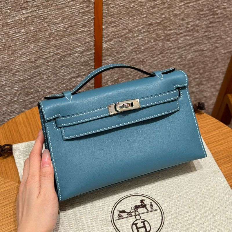 Hermes Kelly Pochette in Swift Leather-Blue jean