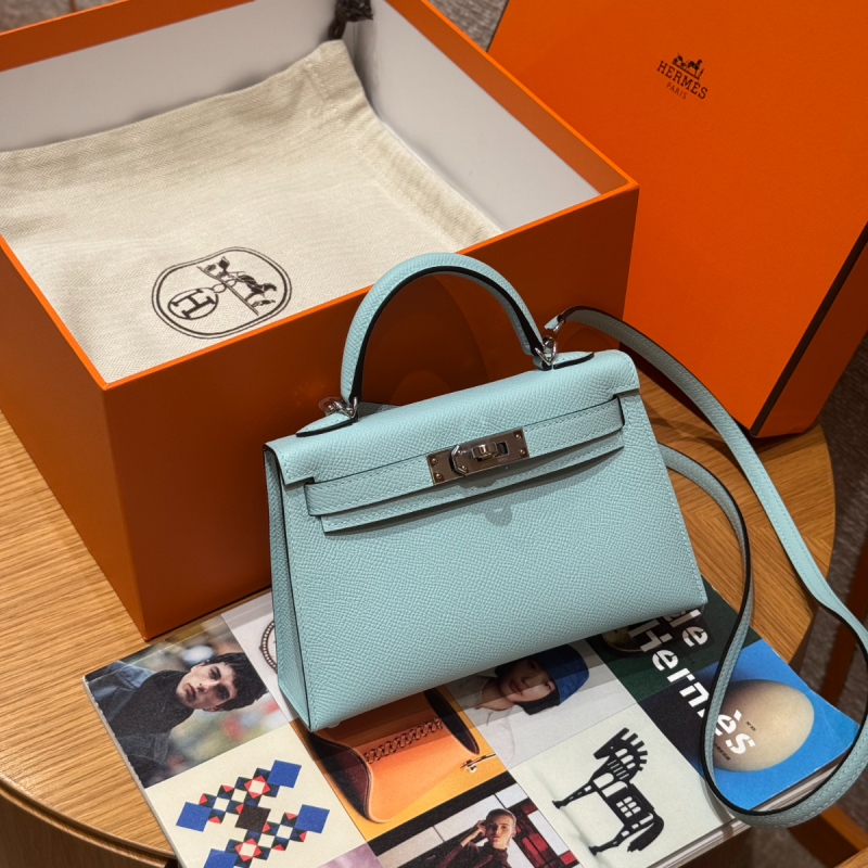 Hermes Mini Kelly Epsom leather-Blue zephyr