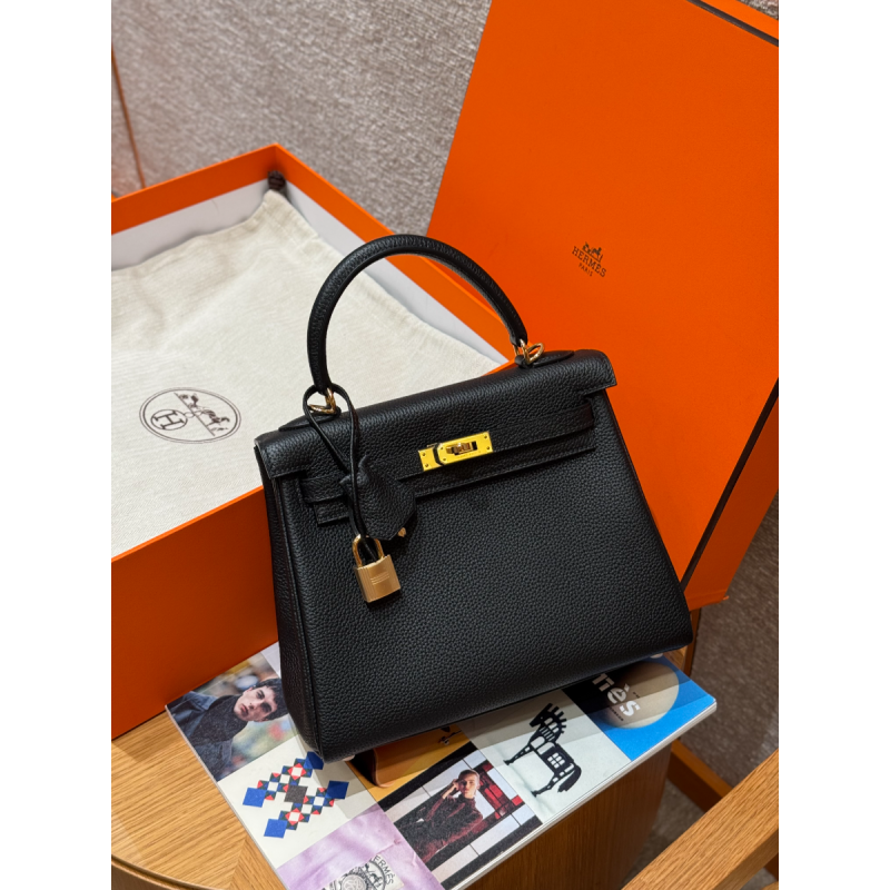Hermes Kelly 25 / 28  in togo leather-Black