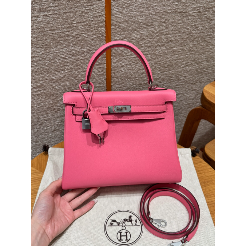 Hermes Kelly 25 / 28  in Swift Leather-Rose lipstick